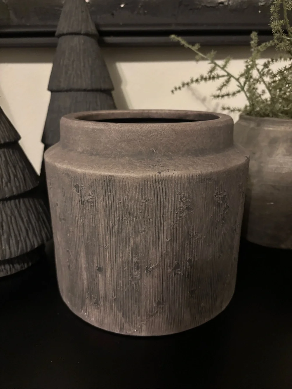 Rustic Vintage Style Gray Ceramic Planter- Large